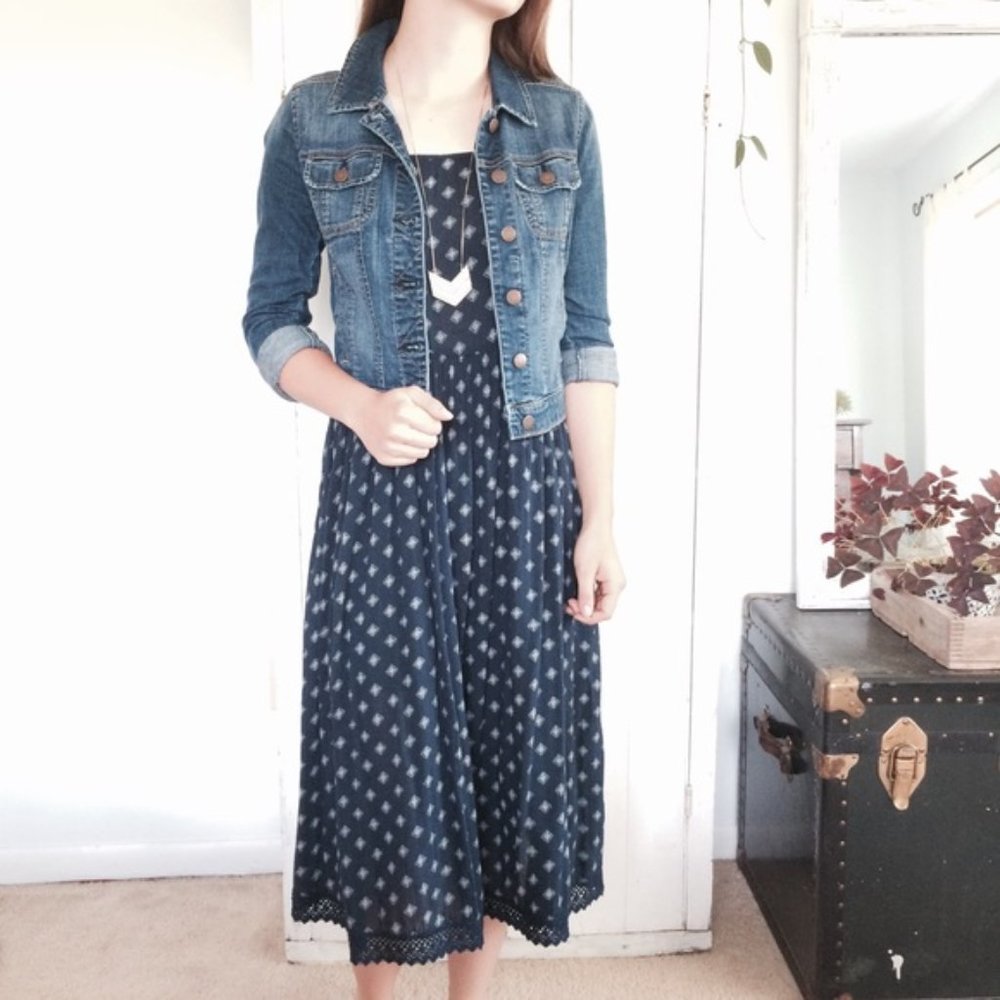 NEW⭐️Nordstrom WILD PEARL Boho Blue Printed Summer Strap Midi Dress